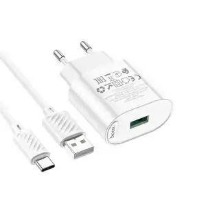 شارژر دیواری 18 وات هوکو C109A به همراه کابل تبدیل usb-c